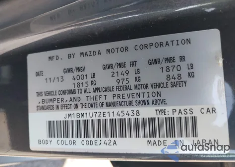 2014 Mazda 3 I Sport из США, поврежденный, VIN JM1BM1U72E1145438